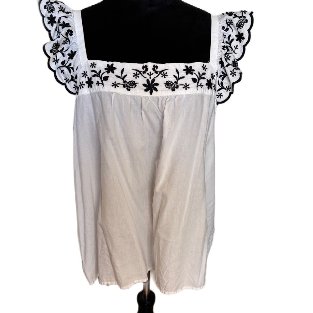 LOFT Black and White Ruffled Embellished Blouse